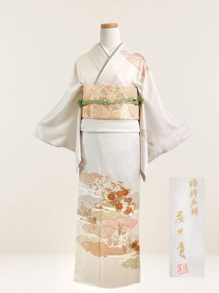 逸品!! 正絹 【藤井寛】手挿京友禅 刺繍 雲 袷 訪問着☆☆☆☆☆